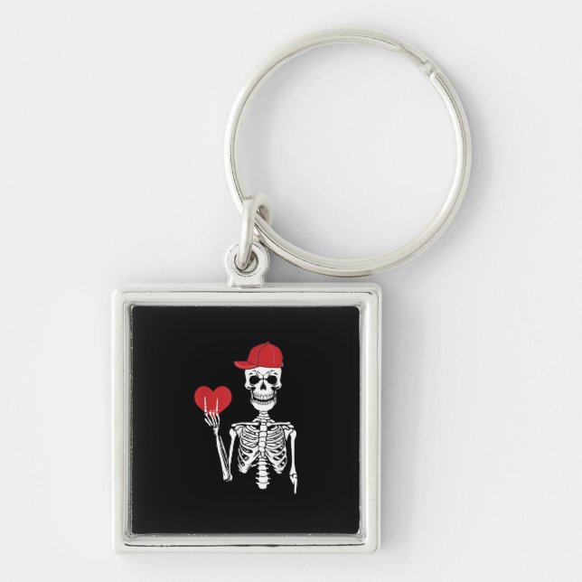 Roll Skeleton Händer Heart Valentines day Skull Fyrkantig Silverfärgad Nyckelring (Framsidan)
