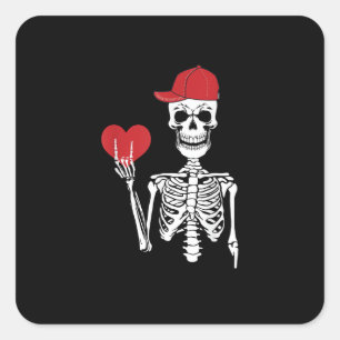 Roll Skeleton Händer Heart Valentines day Skull Fyrkantigt Klistermärke