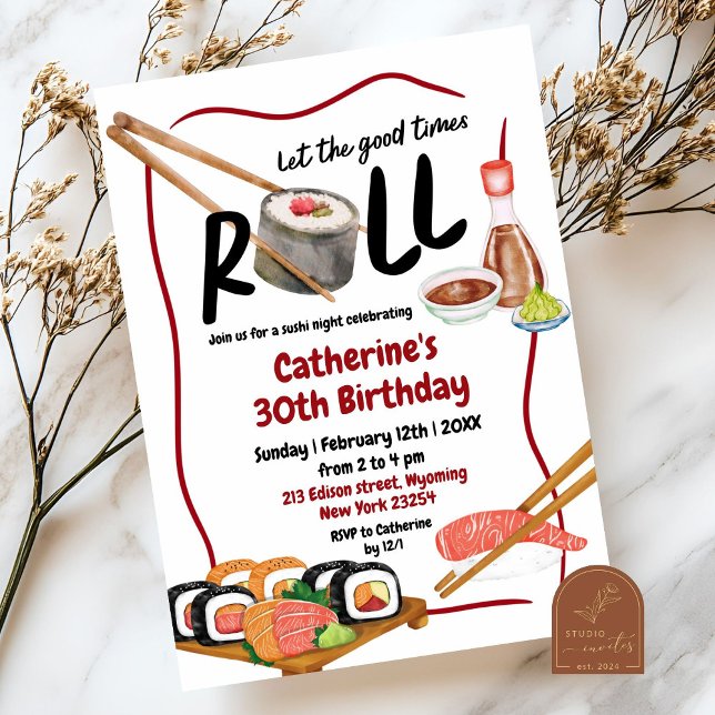 Roll Sushi Natt Japansk Födelsedagsinbjudan Inbjudningar (Skapare uppladdad)