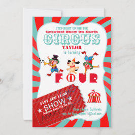 ROLL UPP CIRCUS 4e födelsedagen Boy Girl Underbara Inbjudningar