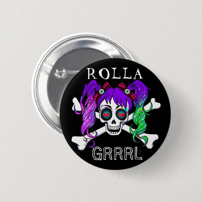 Rolla Grrl Punk Sten Roller Derby Button Pin Knapp (Framsida & baksida)