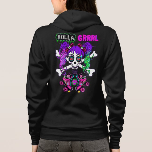 Rolla Grrl Punk Sten Roller Girl hoodie T Shirt (Baksida)