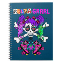Rolla Grrl Punk Sten Skater Girl Spiral Notebook
