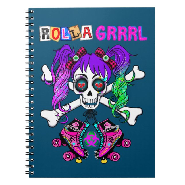 Rolla Grrl Punk Sten Skater Girl Spiral Notebook Anteckningsbok (Framsidan)