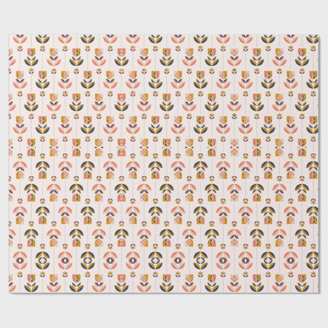 Rolled pink floral wrapping paper with a repeated  presentpapper (Platt)