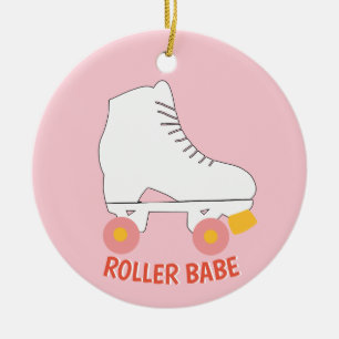 Roller Babe Roller Skating Rosa Julgransprydnad Keramik
