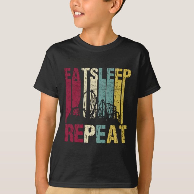Roller Coaster Eat Sleep Repeat Retro Silhouette T Shirt (Framsida)