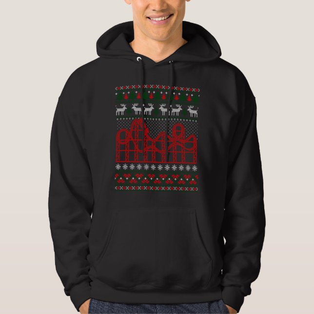 Roller Coaster Scene Ugly Christmas Sweater Hoodie (Framsida)