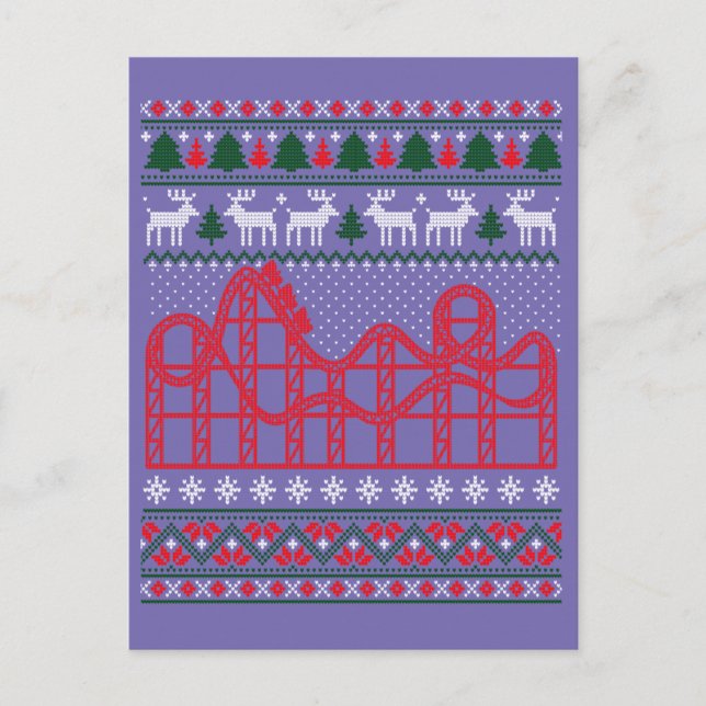 Roller Coaster Scene Ugly Christmas Sweater Vykort (Framsida)