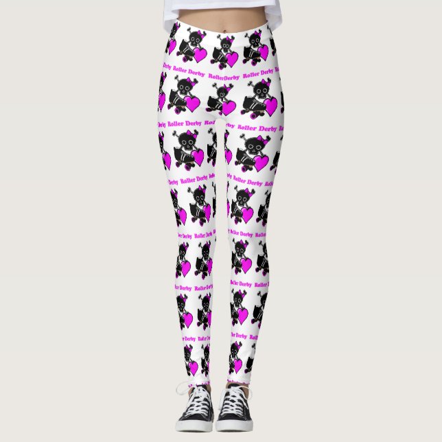 Roller Derby Heart (Rosa) Leggings (Framsida)
