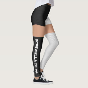 Roller Derby Red White Booty Kort Socks Namn Leggings
