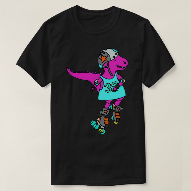 Roller derby rullskridskor rosa dinosaur t shirt (Design framsida)