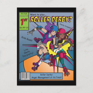 Roller Derby Tecknad Postcard Vykort
