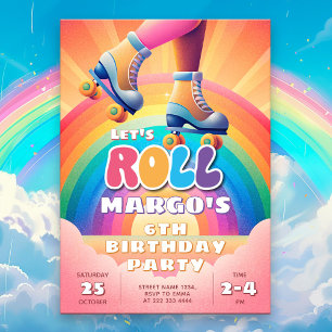 Roller Disco Rainbow Birthday Celebration Inbjudningar