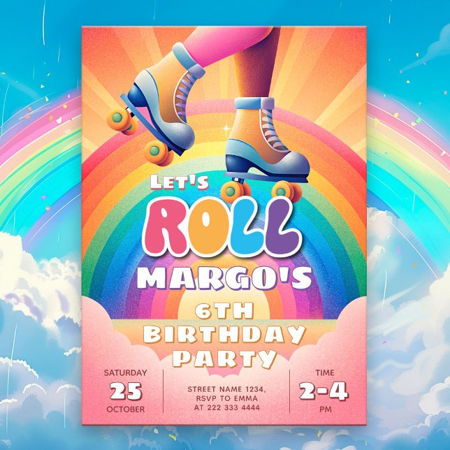 Roller Disco Rainbow Birthday Celebration Inbjudningar (Skapare uppladdad)