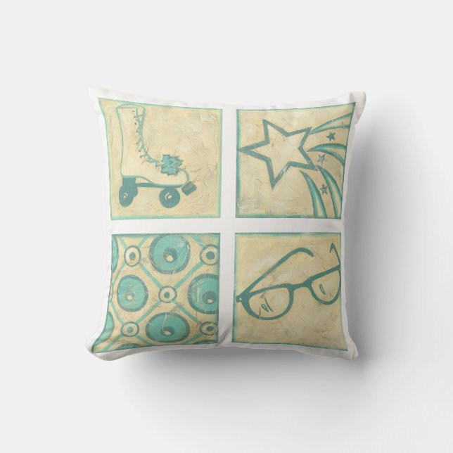 Roller Rink Woodblock Teckning av Chariklia Zarris Kudde (Framsida)