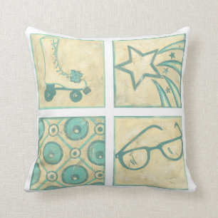 Roller Rink Woodblock Teckning av Chariklia Zarris Kudde