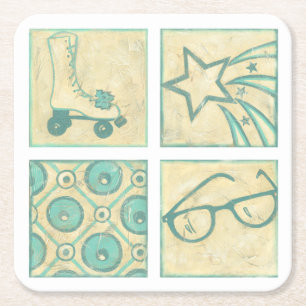 Roller Rink Woodblock Teckning av Chariklia Zarris Underlägg Papper Kvadrat