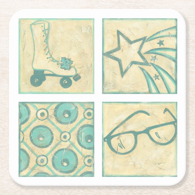 Roller Rink Woodblock Teckning av Chariklia Zarris Underlägg Papper Kvadrat (Framsidan)