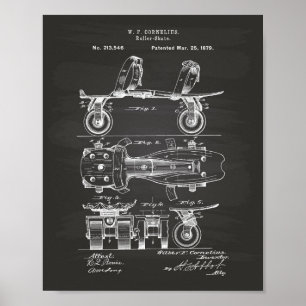 Roller Skate 1879 Patent Art Chalkboard Poster