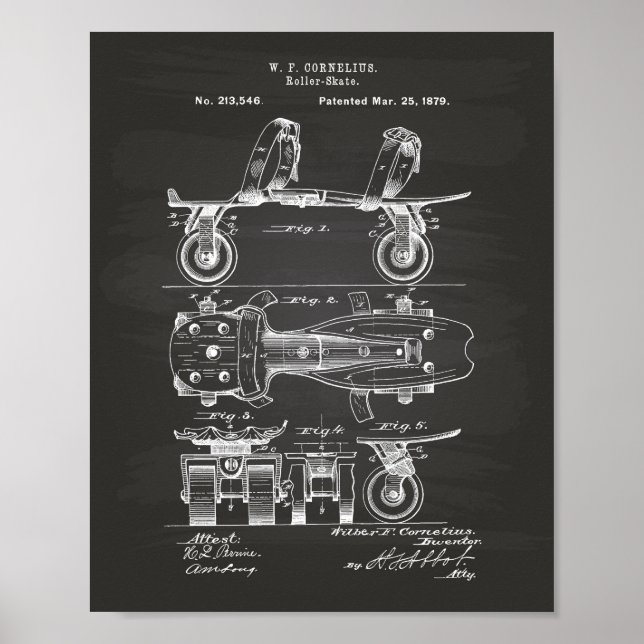 Roller Skate 1879 Patent Art Chalkboard Poster (Framsidan)