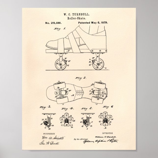 Roller Skate 1879 Patent Art Old Peper Poster (Framsidan)