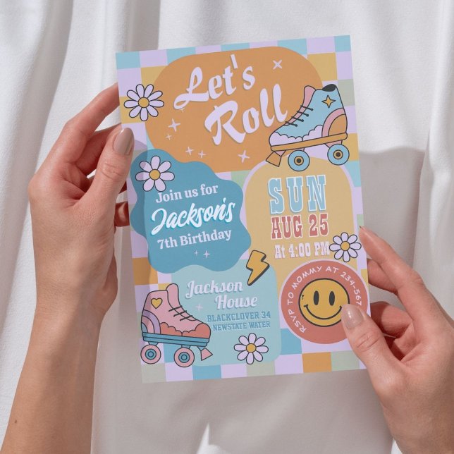 Roller Skate Birthday Party - Retro Groovy Boy Inbjudningar (Roller Skate Birthday Party - Retro Groovy Boy Invitation )