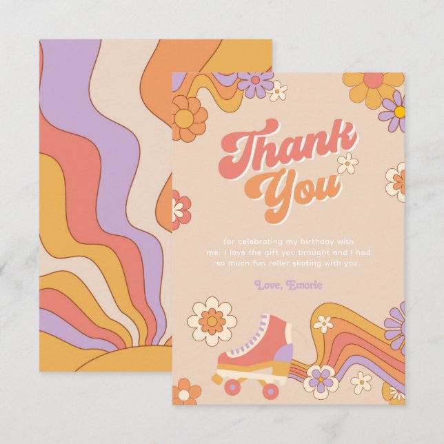 Roller Skate Birthday - tackkort Tack Kort (Fram/baksida)