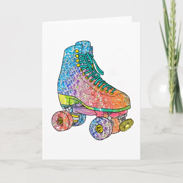 Roller Skate Blommigt Dandelion Hälsning Card Kort (Framsida)