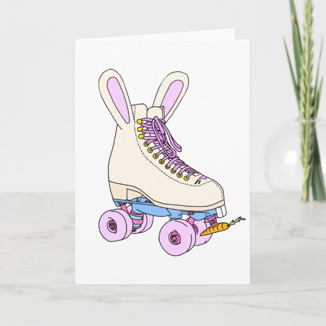 Roller Skate Bunny Card (Roligt/Tecknad/Påsk) Kort (Framsida)