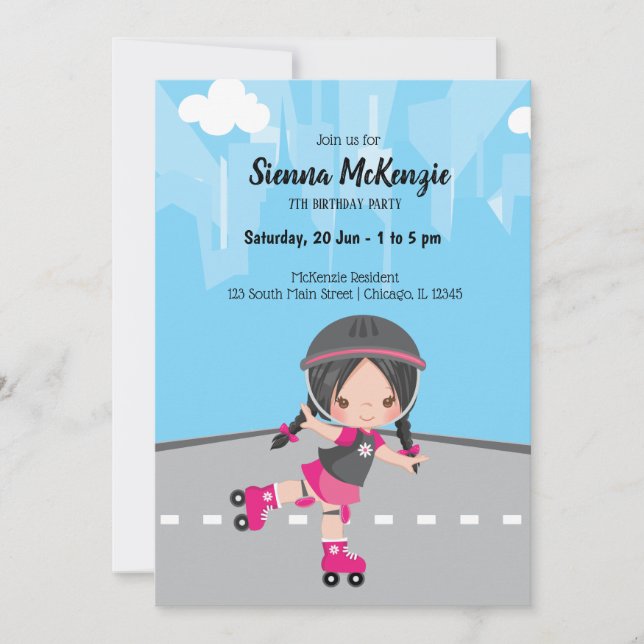 Roller Skate-flicka Inbjudningar (Framsida)