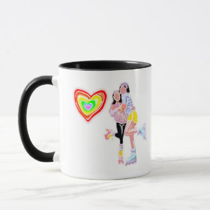 Roller Skate Girls Rainbow Heart Mugg