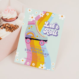 Roller skate groovy Retro Rainbow Birthday Inbjudningar