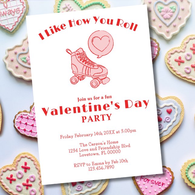 Roller Skate Heart Cute Valentine Day Party Inbjudningar (Skapare uppladdad)