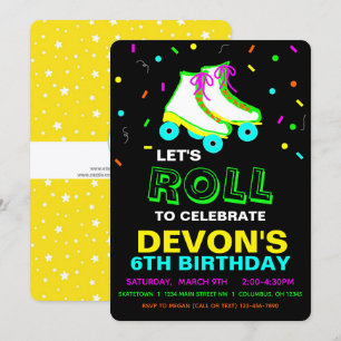 Roller Skate Neon Födelsedagsfest Inbjudningar