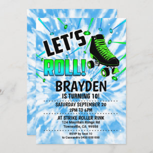 Roller Skate Party bjudande Boy Tie Dye Blue Inbjudningar