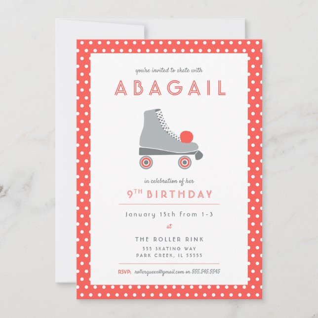 Roller Skate Party - Coral Inbjudningar (Framsida)
