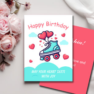 Roller Skate Red Hearts Ballots Birthday Hälsning Kort