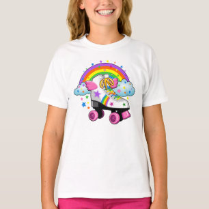 Roller Skate, regnbåge, stjärnor, tryck för fli T Shirt