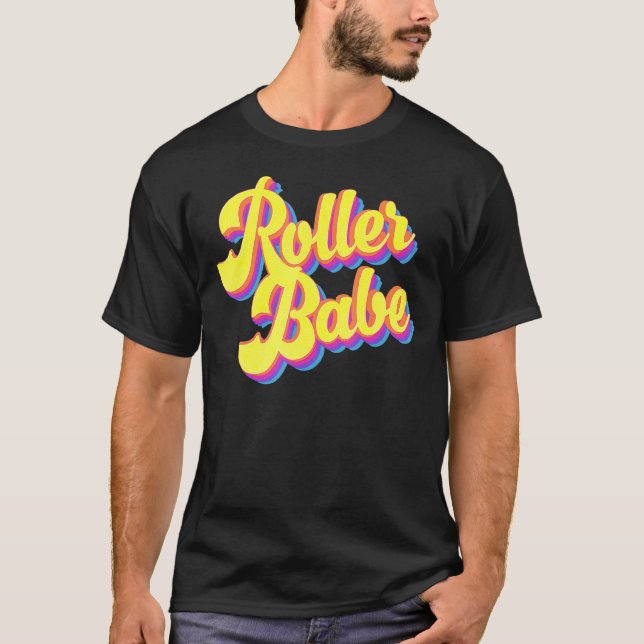 Roller Skate Retro 70s Derby Skater Babe Roller Di T Shirt (Framsida)