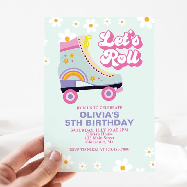 Roller skate Retro Daisy Birthday Inbjudningar (Skapare uppladdad)