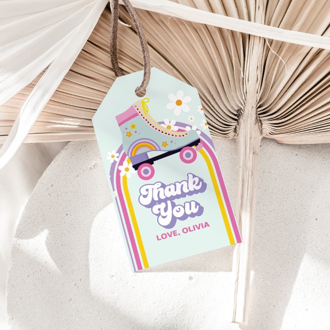 Roller skate Retro Rainbow Birthday Presentetikett (Skapare uppladdad)
