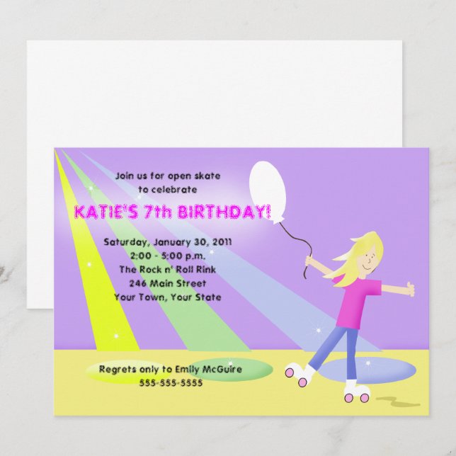 ROLLER SKATE RollerSKY 5x7 Birthday - Blonde Inbjudningar (Fram/baksida)