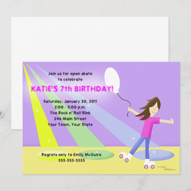 ROLLER SKATE RollerSKY 5x7 Birthday Inbjudningar (Fram/baksida)