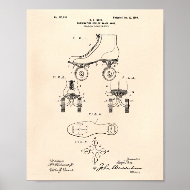 Roller Skate Shoe 1899 Patent Art Old Peper Poster (Framsidan)