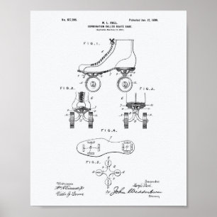 Roller Skate Shoe 1899 Patent Art White Papper Poster