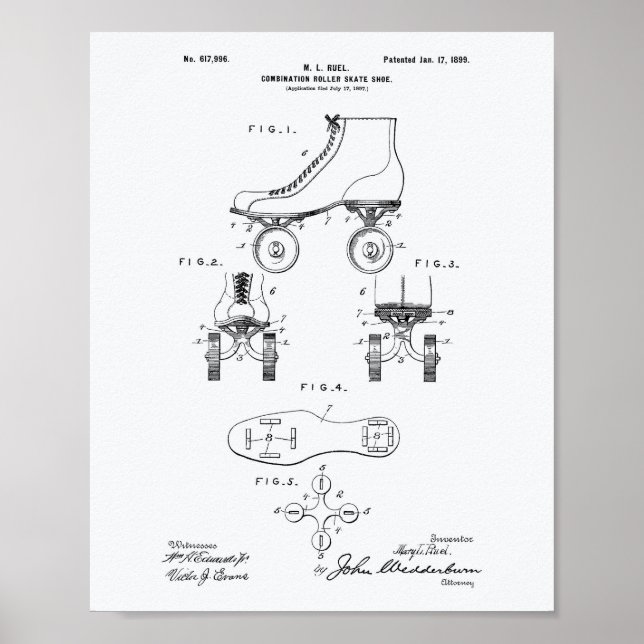Roller Skate Shoe 1899 Patent Art White Papper Poster (Framsidan)