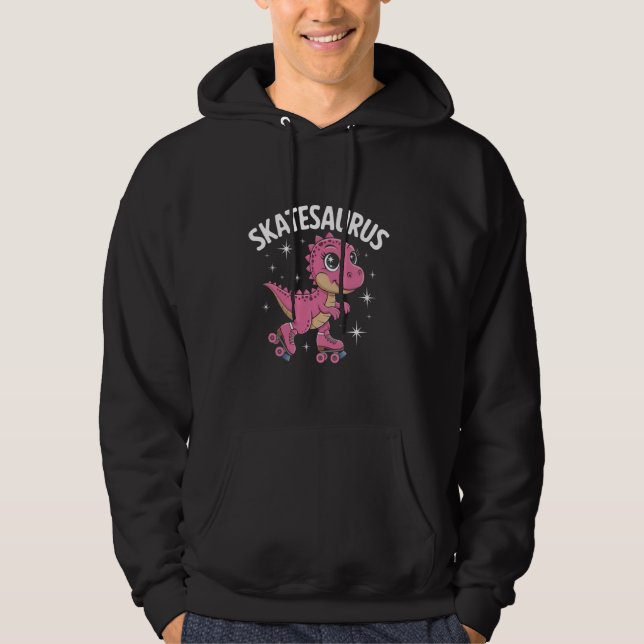 Roller Skater Dinosaur Skate T-Rex Funny Roller Sk Hoodie (Framsida)