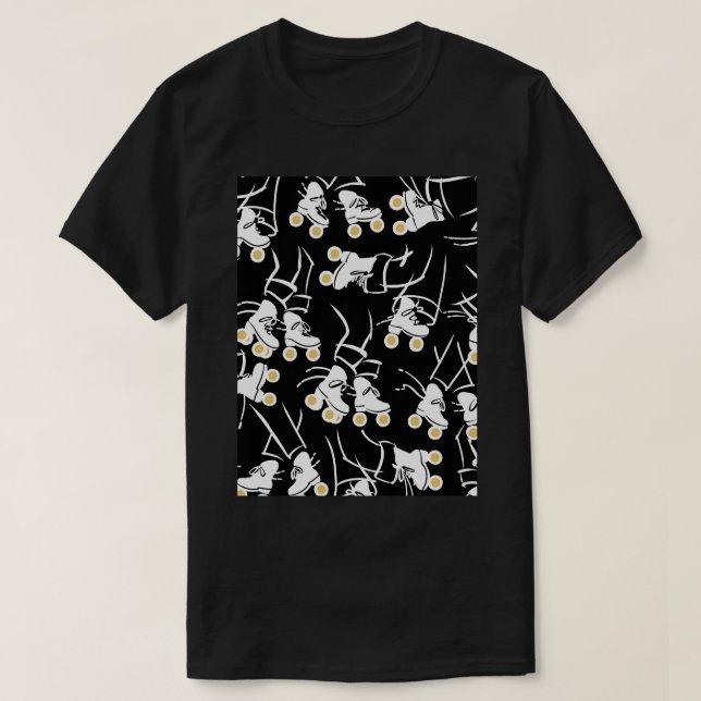 Roller Skates Black White Guld T Shirt (Design framsida)