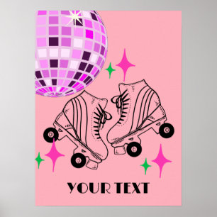 Roller Skates Derby Skating Rosa Disco Boll Poster